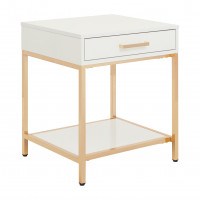 OSP Home Furnishings ALS09-WH Alios End Table with White Gloss Finish and Gold Chrome Plated Base
